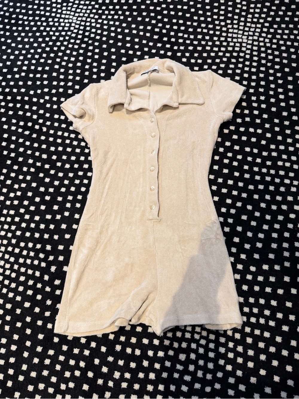 Terracotta Terry Cloth Button Romper in Cream